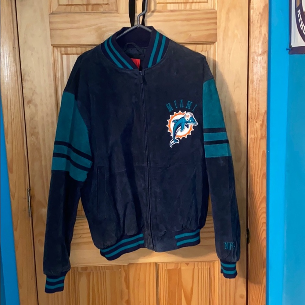 Miami Dolphins Genuine Leather Varsity Jacket